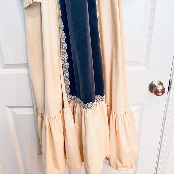VTG 1970s Gunne Sax by Jessica Maxi Dress Small Lace Sleeves Ivory + Blue Velvet - Picture 4 of 16